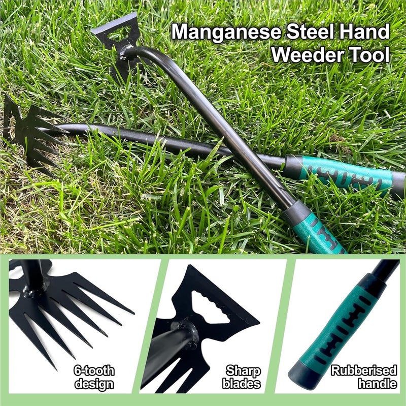 utosday Weed Puller Tool-2Pcs Gardening Hand Weeder Tools, 2025 New Weeding Artifact Uprooting Weeding Tool, Manganese Steel Weed Removal TooL, 6 Teethes Dual Purpose Manual Weed Pulling Tool for Yard Gardenl - Image 3